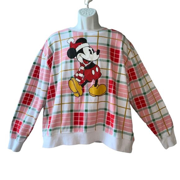 Disney Santa Hat Mickey Mouse Plaid Christmas Sweatshirt Size XL - Picture 1 of 5